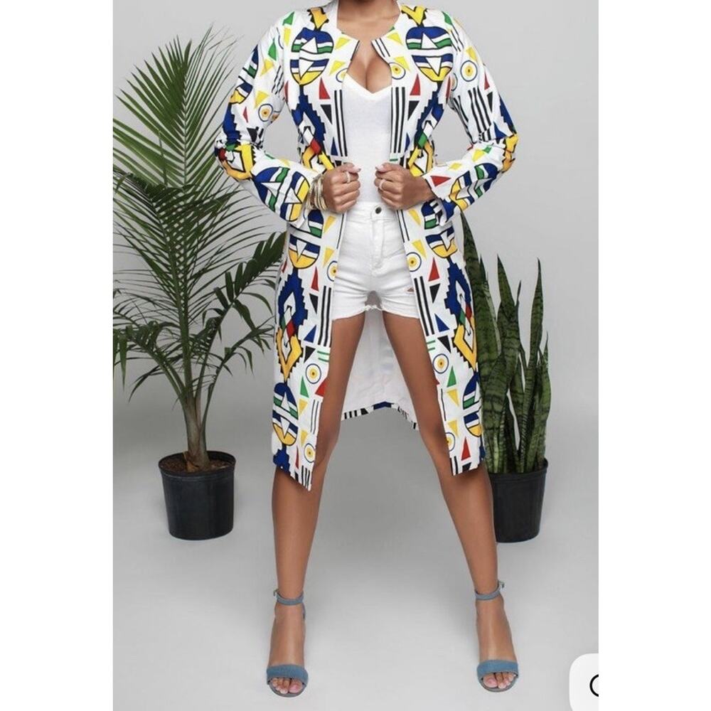 Tribalbyn Women Jacket Size S White Patterned 100% Cotton Long Sleeve Blazer Fit
